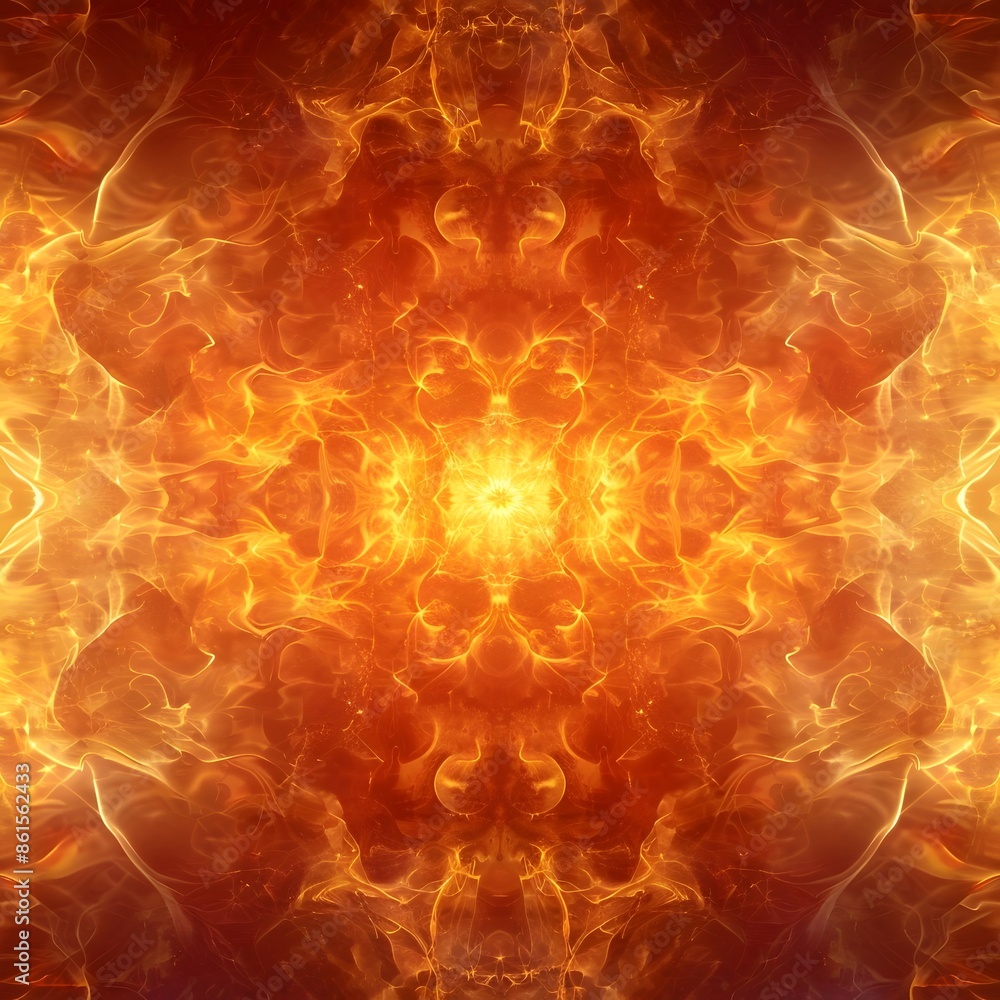 Poster mesmerizing abstract fire kaleidoscope pattern with vibrant colors and dynamic swirls