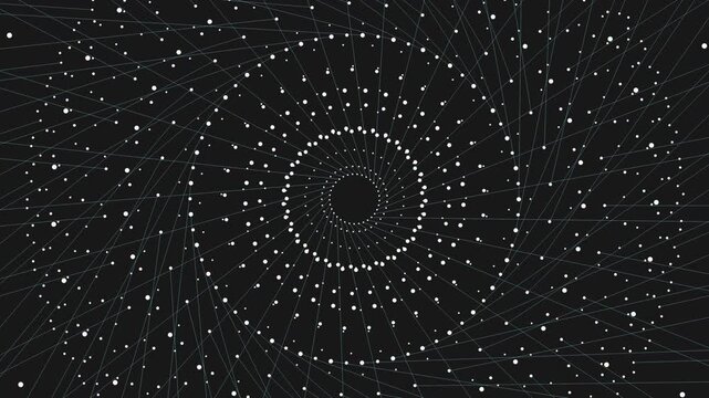 Abstract and mesmerizing, this intricate image showcases a swirl of white dots forming a circular pattern on a black background