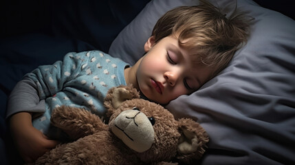 Child Sleeping Peacefully with Toy in Bed