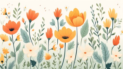 Naklejka premium Beautiful hand-drawn floral illustration with orange and yellow flowers.