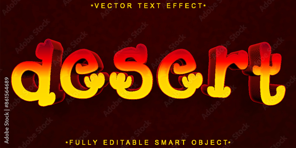 Poster cartoon orange cactus desert vector fully editable smart object text effect