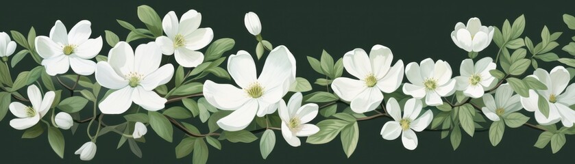Fototapeta premium Panoramic Watercolor Illustration of White Flowers