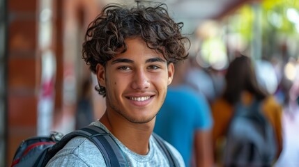 Fototapeta premium A Youthful Smile In The Midst Of A Bustling City Street. Generative AI