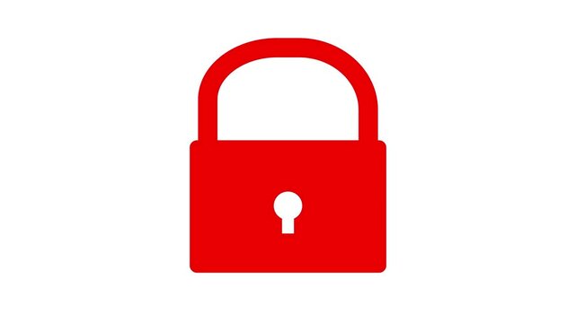 Red colour security lock icon animated on a white background.