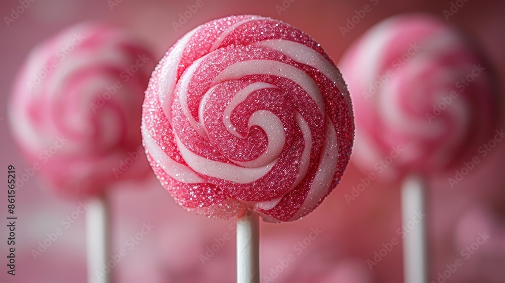 Poster this image features a close-up of a bright and colorful swirled lollipop, showcasing intricate detai