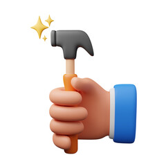 Hand holding hammer 3d illustration