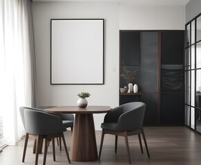 Frame mockup, ISO A paper size. Bedroom poster mockup. Modern interior design. Living room Interior mockup with house background. 3D render