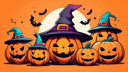 Fototapeta premium halloween orange background with pumpkin