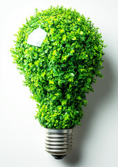 Eco light bulb from grass illustration, natural recycling idea background, outline of a lamp made of green plants, eco idea backdrop