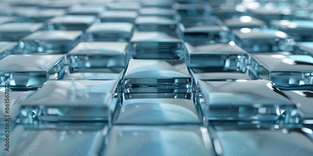 Poster abstract pattern of reflective blue cubes creating a sense of depth and technology. concept technolo