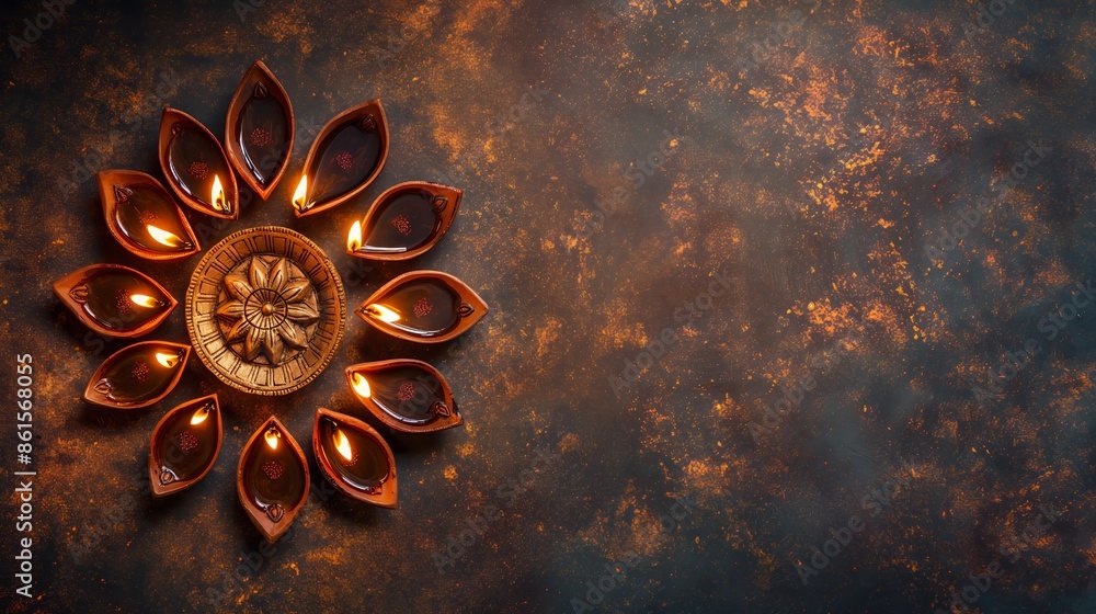 Aufkleber an ornate and artistic arrangement of oil lamps, glowing warmly and creating a mesmerizing pattern o