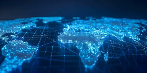 Fototapeta premium Illuminated global connections A visually striking digital world map. Concept Digital Art, Global Connectivity, Illuminated Networks, Technology Innovations, World Map