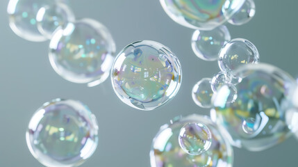 A cluster of soap bubbles grouped together against a plain gray background