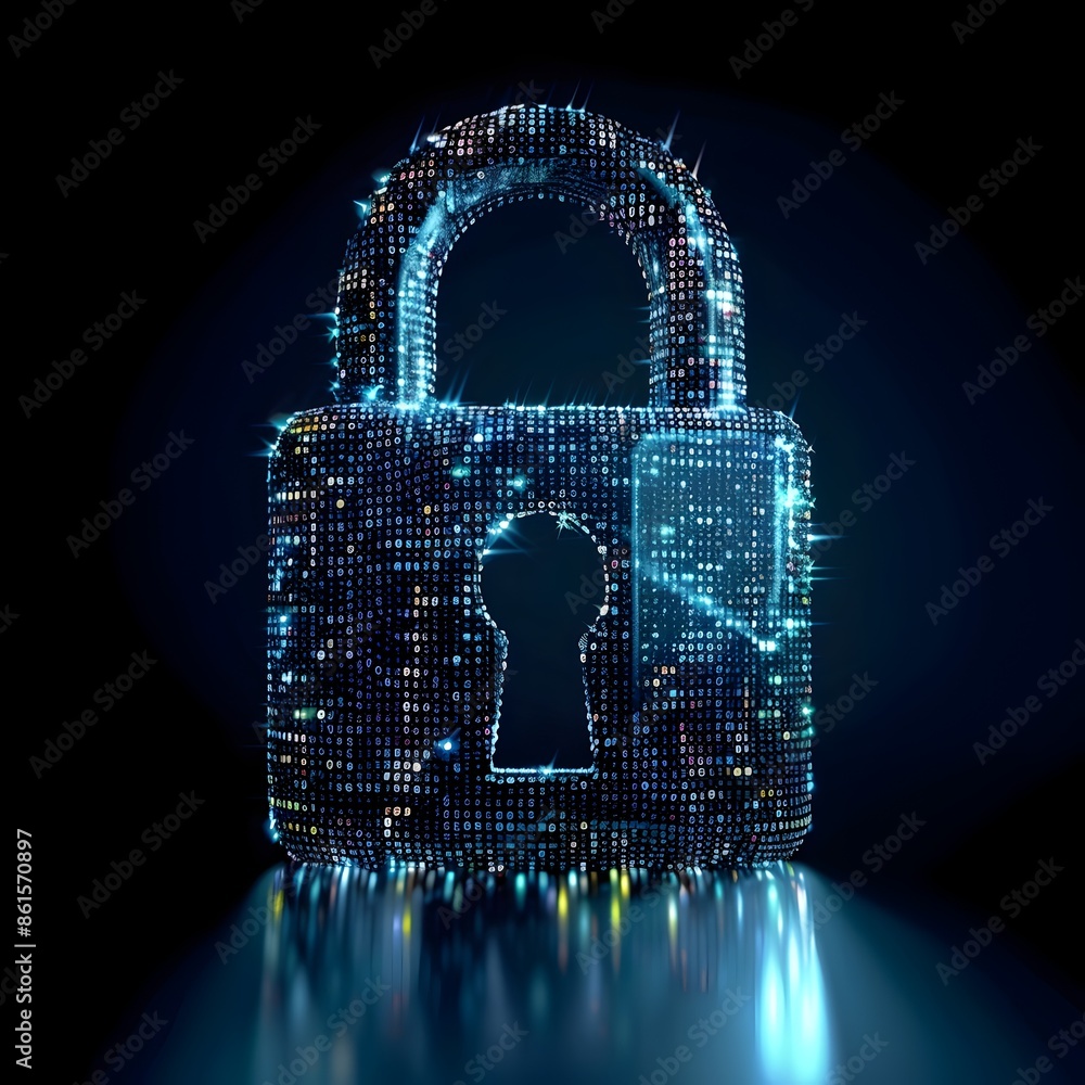 Poster digital padlock icon symbolizing data encryption and cyber security
