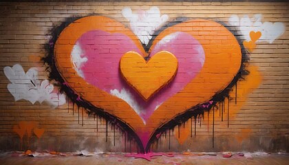 Brick wall graffiti heart, valentines day background.