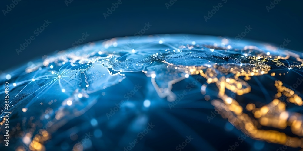Poster enhancing global connectivity through high-speed data transfer and cyber technology exchange. concep