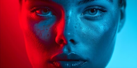 Blue and red themed digital art of a face. Concept Digital Art, Face, Blue Theme, Red Theme