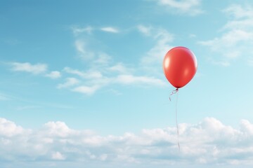 Serene Simplicity: Red Balloon Floating in Pale Blue Sky