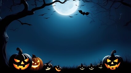 Fototapeta premium Dark, scary Halloween background with pumpkins