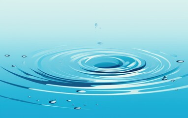 Tranquil Raindrop Ripple - Minimalist Digital Illustration with Cool Colors of a Raindrop Creating Serene Ripples in Pool.