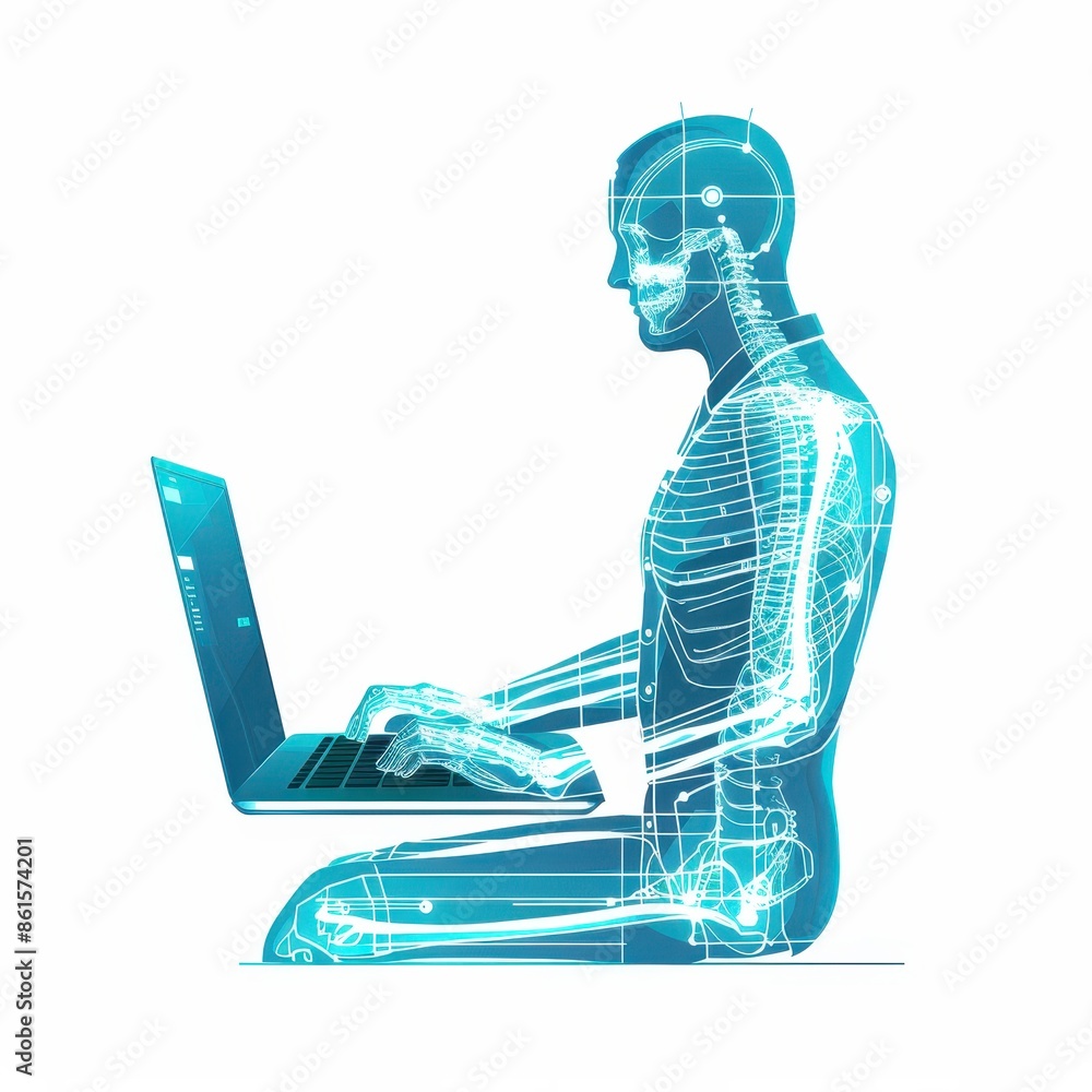 Aufkleber futuristic digital human working on a laptop showcasing technology, artificial intelligence, and inn