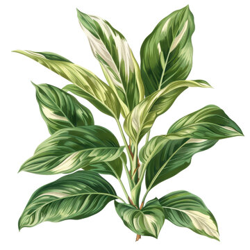 Fototapeta Detailed illustration of a green tropical plant with large, variegated leaves perfect for gardening, nature, and botanical themes.