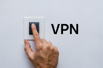 Hand toggles VPN switch on plain white background, emphasizing digital security