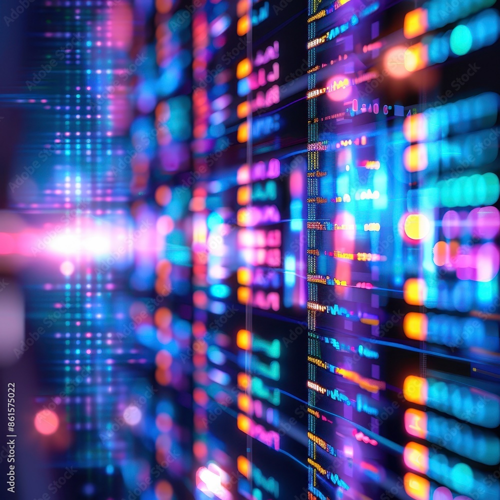 Poster abstract digital data background with colorful light patterns, representing the concept of cloud com