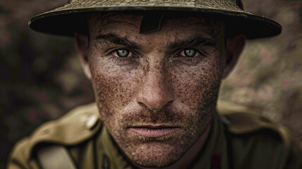 Fototapeta premium Australian WWI Soldier with Determined Gaze