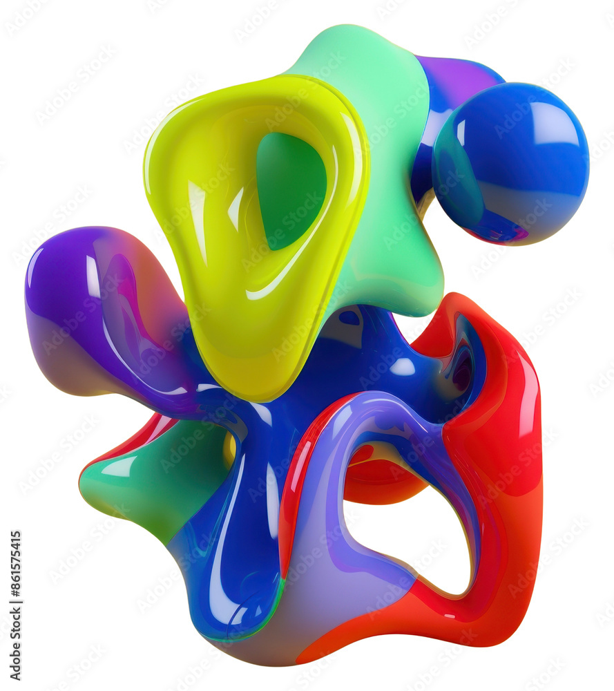 Poster png 3d render of abstract fluid shape represent of basic shape graphics balloon art.