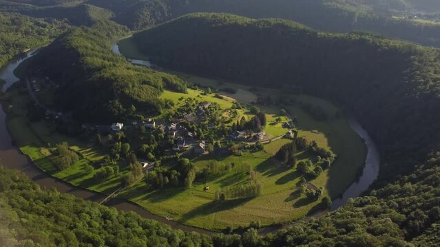Aerial View of Frahan, Rochehaut, Belgium: A Rivers Embrace