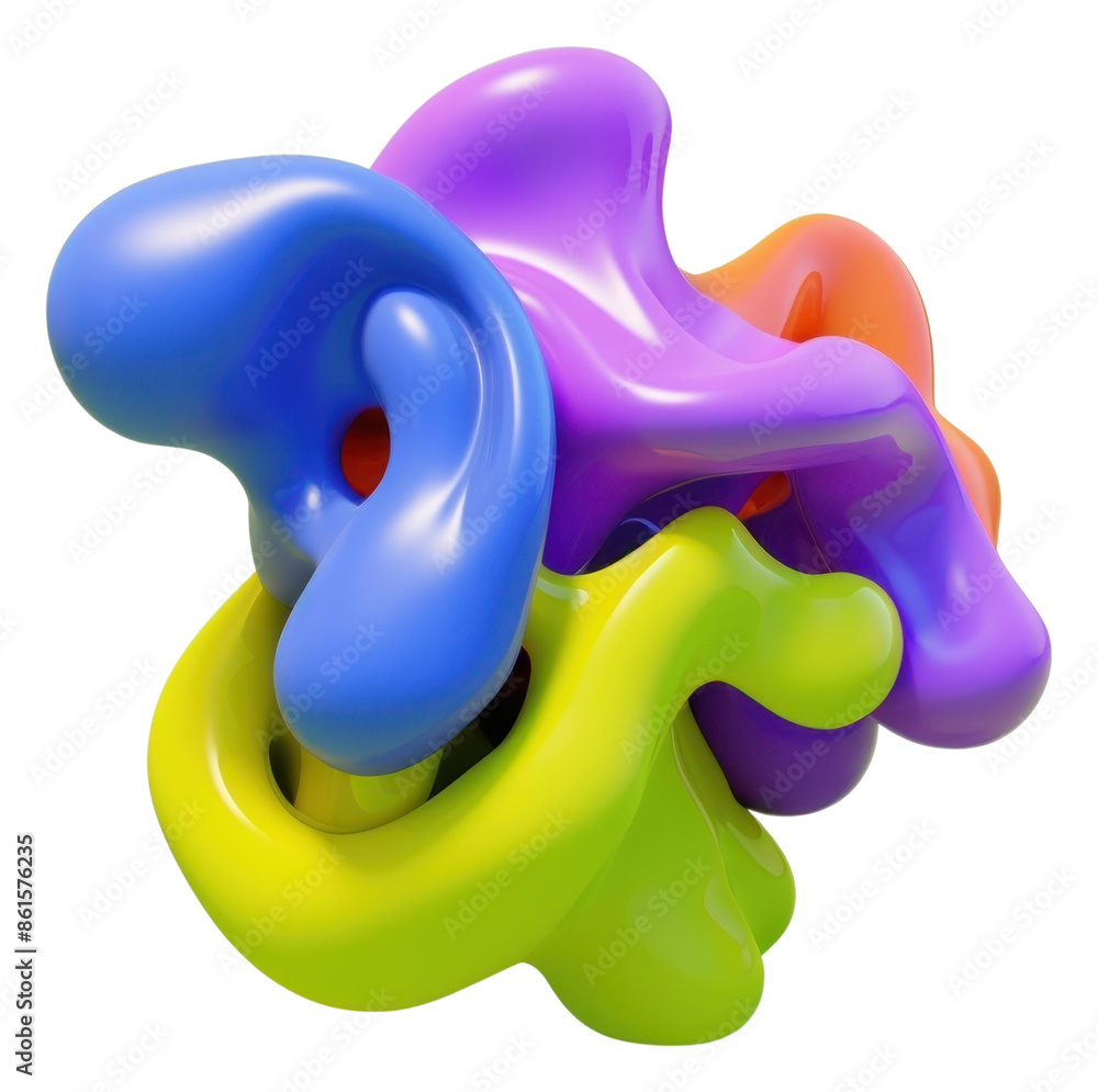 Poster png 3d render of abstract fluid shape represent of basic shape balloon rattle toy.