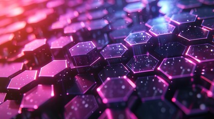 Fototapeta premium Abstract futuristic luxurious digital geometric technology hexagon background banner illustration 3d - Glowing purple pink hexagonal 3d shape texture 