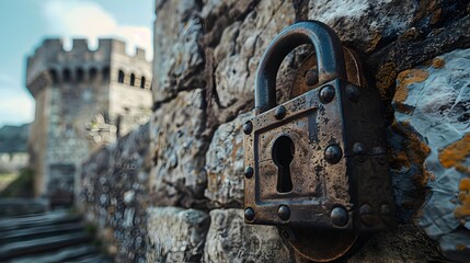 Padlock Icon in Medieval Castle Setting Strong and Historic Padlock Concept