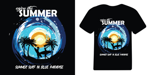 enjoy the summer surf in blue paradise vector typography t-shirt design © Tahmina's Attire