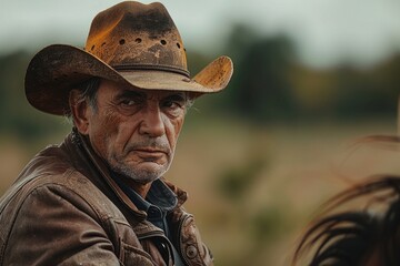 Middle-Aged Vaqueiro Riding Through the Sertão Region in Brazil

