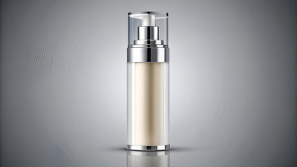 Airless pump bottle with label mockup isolated on white and grey background. Vector illustration. Сan be used for cosmetic, medical and other needs. Symmetrical lighting scheme. EPS10.	