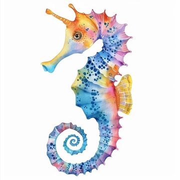 Seahorse, clipart watercolor illustration , sea animal, lsolated on white background