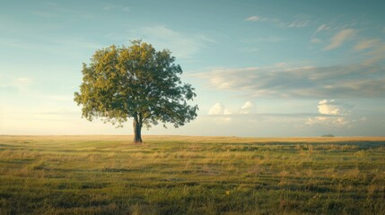 Obraz premium Iconic tree standing alone in a sprawling field, a testament to nature's resilience and enduring beauty.