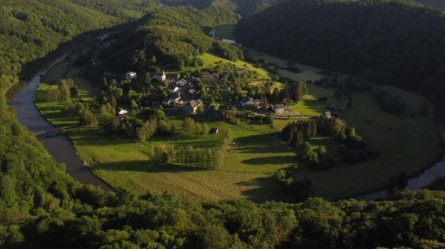 Aerial View of Frahan, Rochehaut: A River Bend and Village