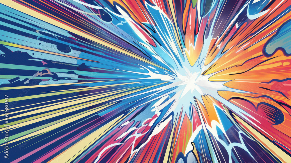 Aufkleber vibrant abstract explosion of color with dynamic light rays creating an energetic and futuristic vis