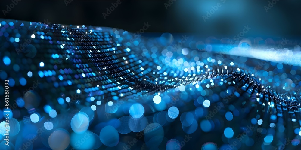 Poster blue bokeh waves representing digital data or technology concepts in high-definition imagery. concep
