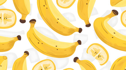 seamless pattern of yellow hand drawn doodle sketch banana isolated on white background