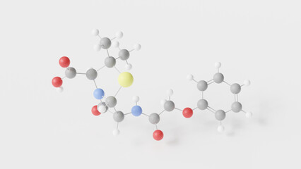phenoxymethylpenicillin molecule 3d, molecular structure, ball and stick model, structural chemical formula penicillin v