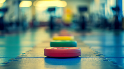 Colorful Exercise Equipment on Gym Floor – Minimalist and Simple Gym Scene