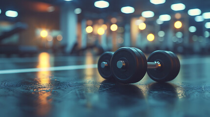 Exercise Equipment on Gym Floor – Minimalist Gym Scene with Blurred Background.