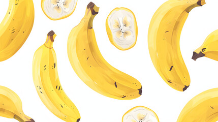 seamless pattern of yellow hand drawn doodle sketch banana isolated on white background