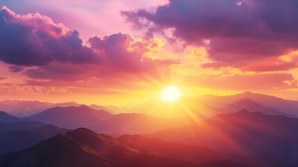 Obraz premium Stunning sunset over a mountain range