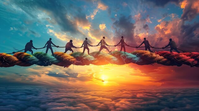 Strong diverse network rope team concept integrate braid color background cooperation empower power 