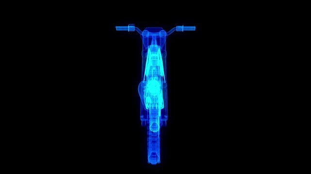 Motorcycle. Glowing Light Particles Arranged in the Formation of mesh 3d Model. Looping Motion Animated Background